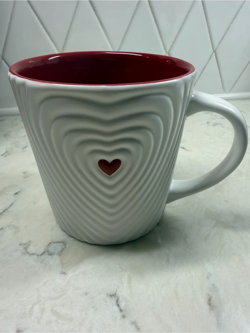 Starbucks White 3D Ripple Heart 16oz Mug 2008